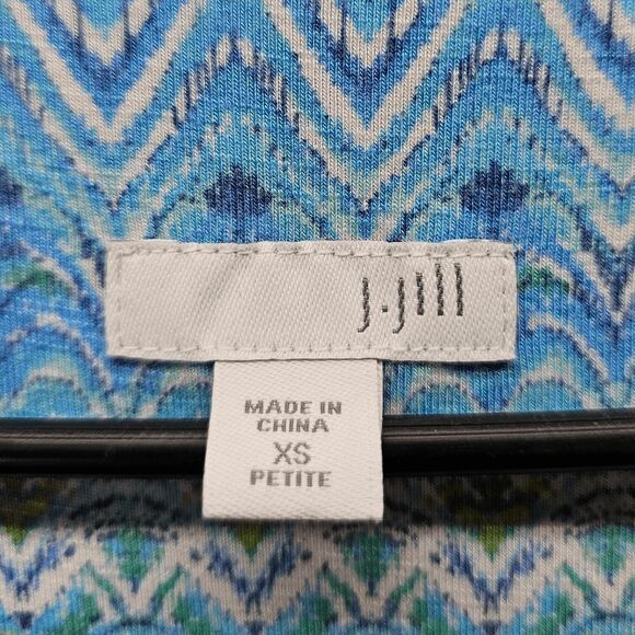 J. Jill Blue Surplice Aegean Island Ikat fair isle Midi Dress Stretch Jersey XS - Picture 5 of 7